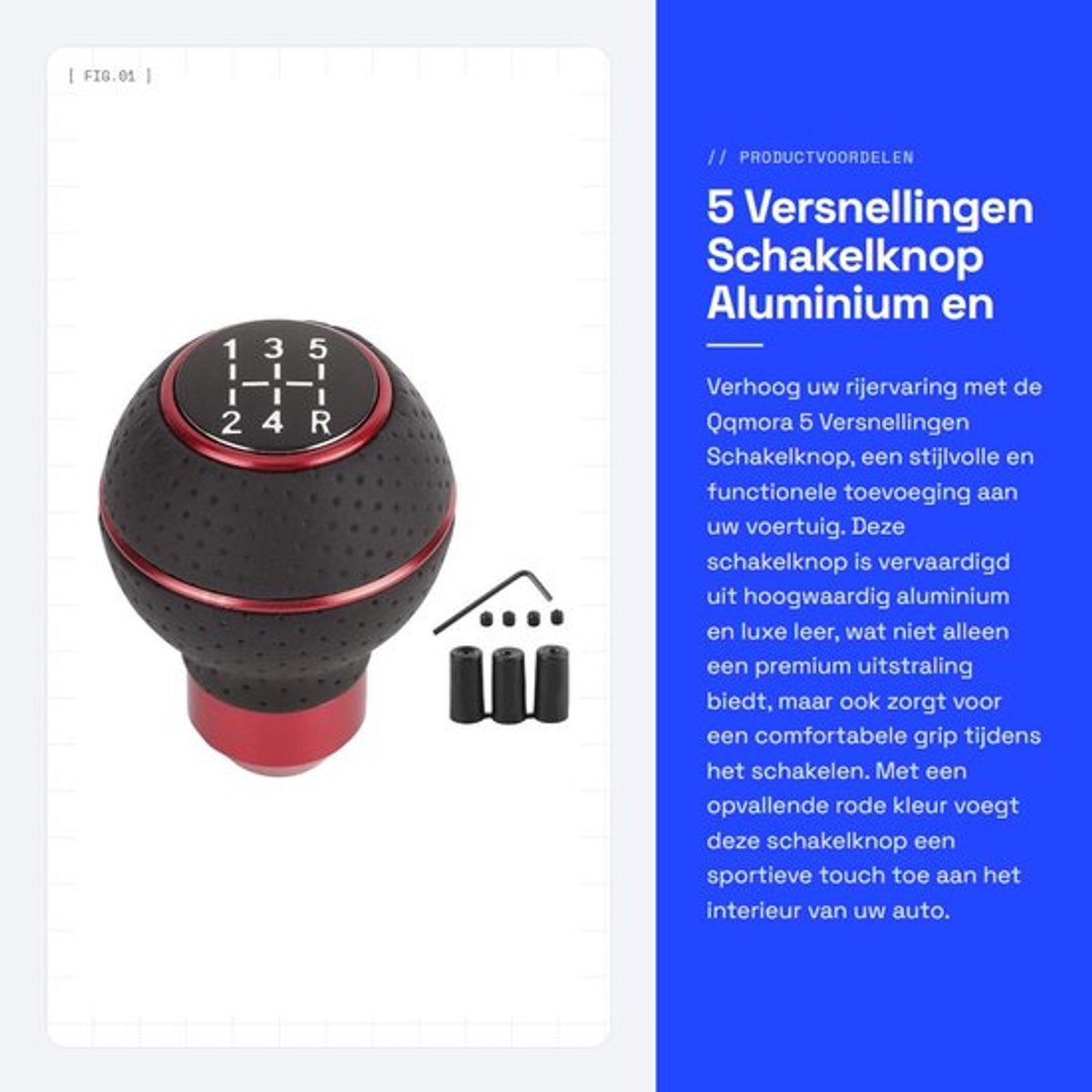 5 Versnellingen Schakelknop Aluminium en Leer - Rood - Handmatige Versnellingsknop Auto Accessoire