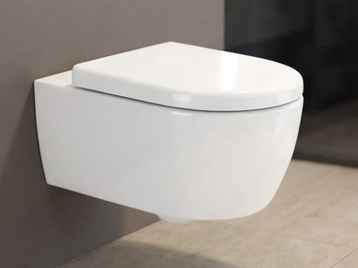 Wandtoilet zonder spoelrand - Hangende WC-diepspoeler - Keramisch toilet met softclose zitting - Verborgen bevestiging - Voor kleine badkamer - 49,5 x 36 x 33 cm