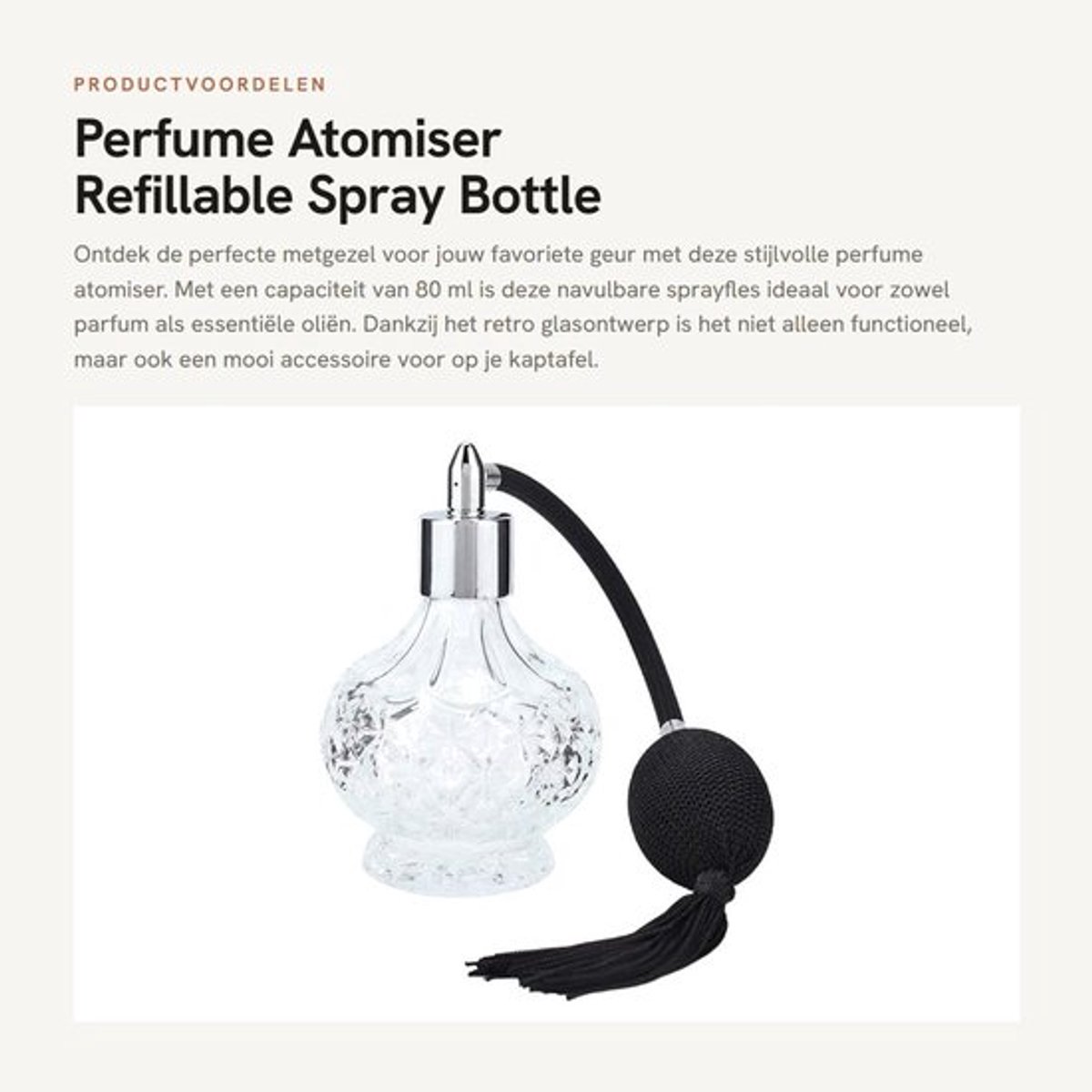Parfumverstuiver 80 ml - Navulbare Spuitfles - Retro Glas - Verstuiver voor Parfums - Etherische Oliën - Goede Verstuivingswerking