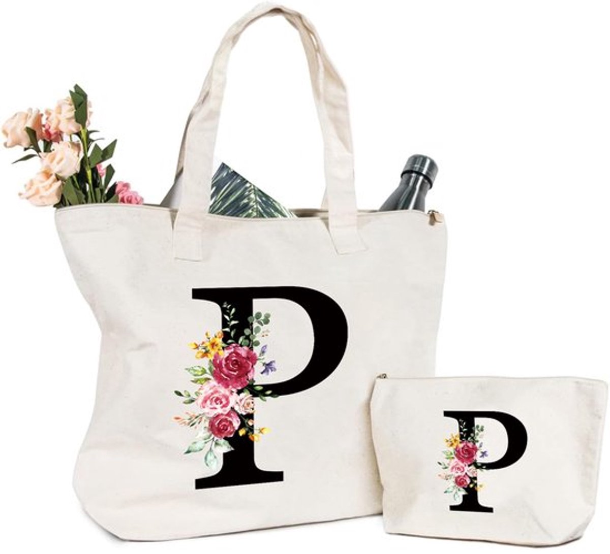 Makeup Bag Grote Capaciteit - Canvas Tas - Cosmetica Opbergzak - Handtas Dames - Cadeau Idee Voor Vrouwen - Inclusief Opbergzak