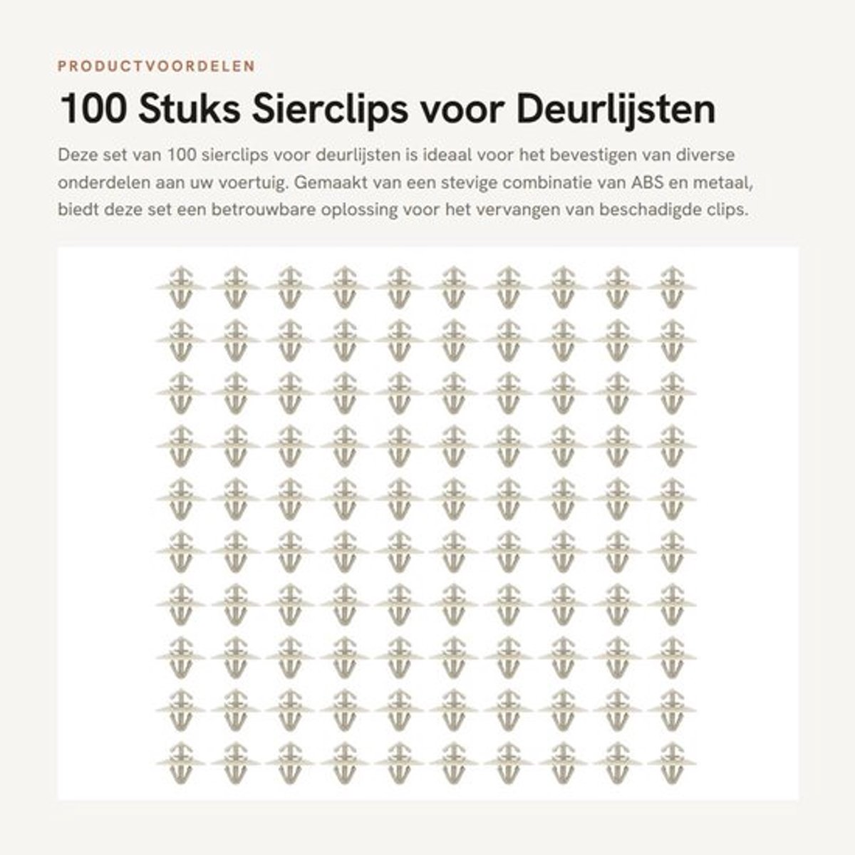 Sierclips voor Deurlijst - 100 Stuks - Vervanging voor Vivaro-A 2001-2014 - ABS+Metaal - Bevestigingsmiddelen - OEM-nummers 7701470769/500339745 - Bevestigingsclips