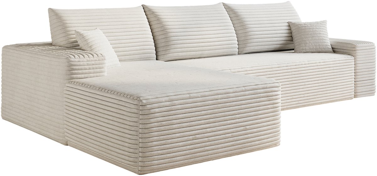 OKWISH Hoekbank 270 cm - Modulaire Bank Met L-Vormige Chaise Longue En Diepe Zit - Zonder Montage - Voor Woonkamer Of Slaapkamer - Stof - Wit