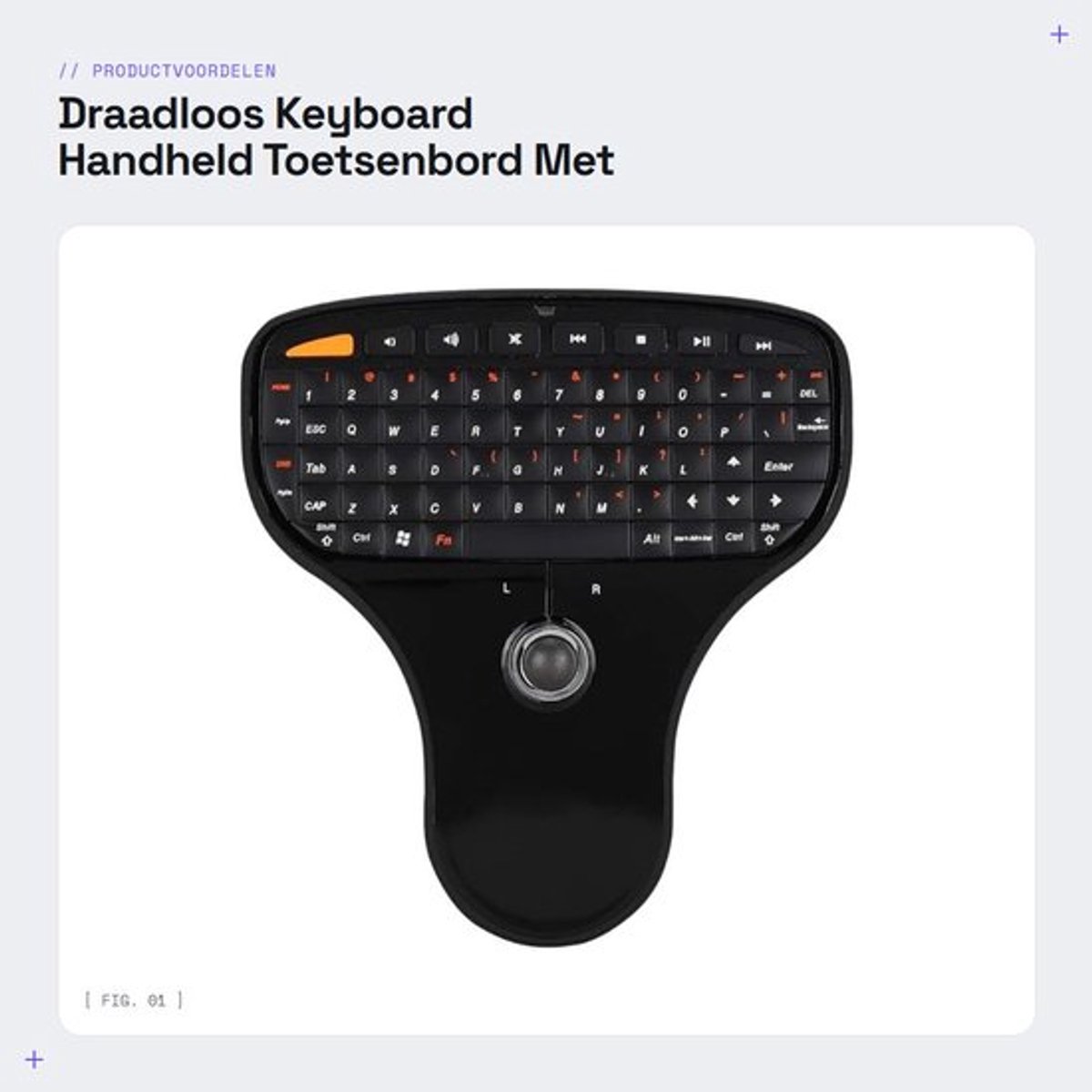 Draadloos Keyboard - Handheld Toetsenbord - Met Trackball - Compact Formaat - Multi-Media Functies - Geschikt voor TV en Computer
