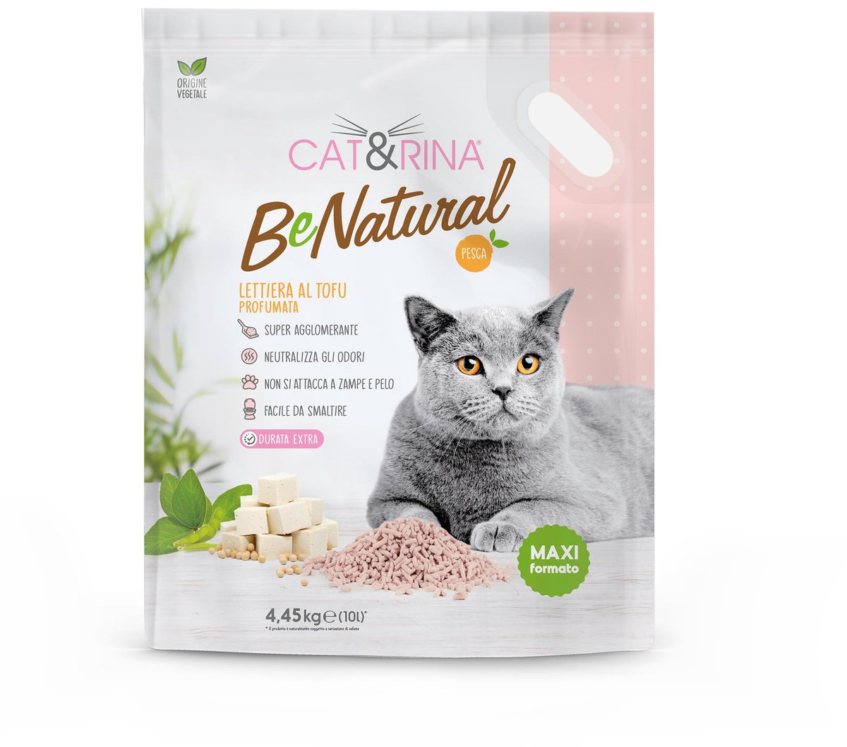 SnelShoppen - Cat&Rina BeNatural Kattenbakvulling met Tofu, 10 l, Klonterend, Plantaardig, Geurremmend, Tot 60 Dagen Gebruik, Perzik
