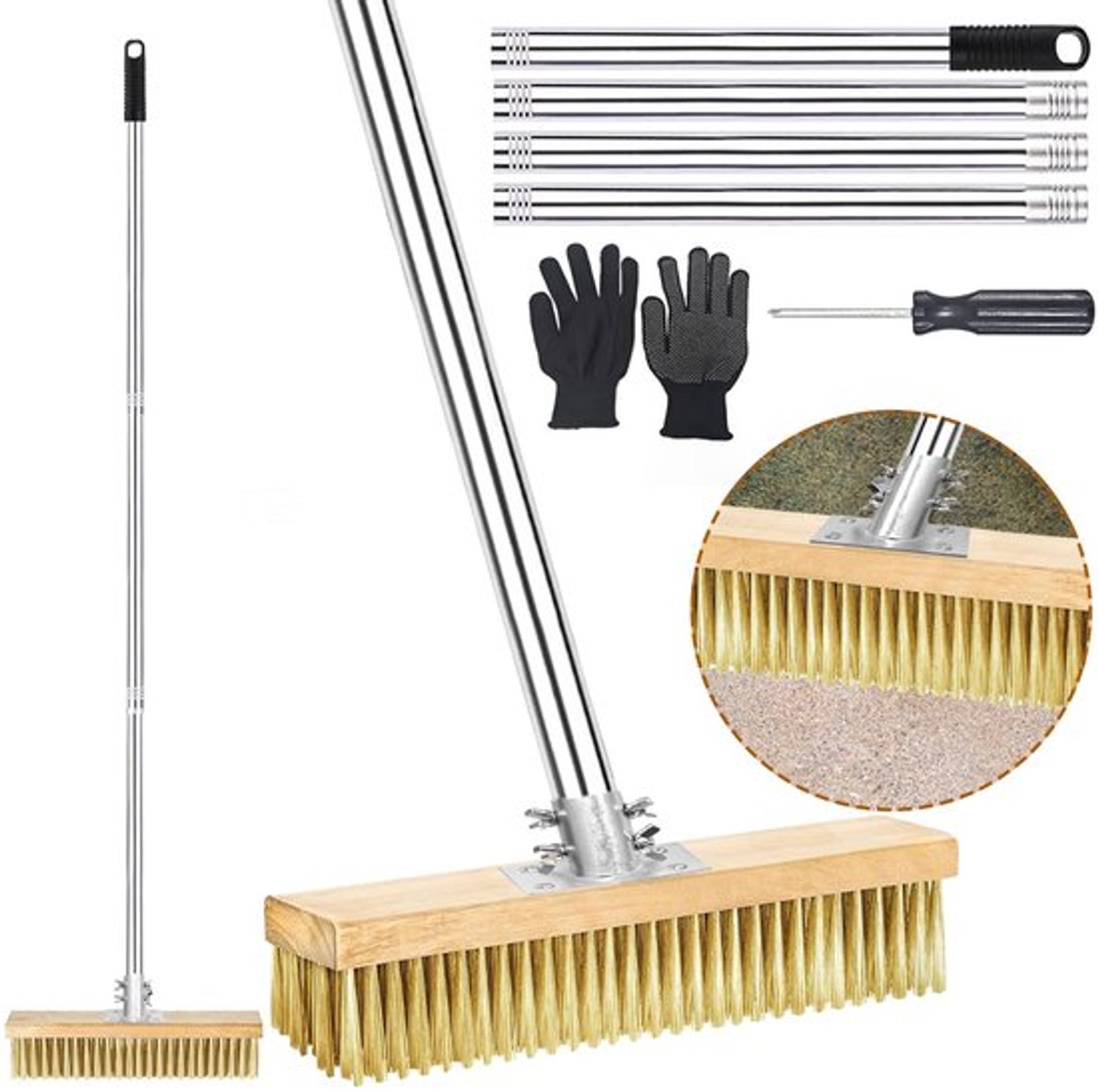 Schrobborstel Telescopisch 150 cm - Robuuste Staalborstel - Verwijdert Onkruid/Mos/Algen - Rugvriendelijk - Effectieve Reiniging - Geschikt voor Terras/Straten - Reinigingsborstel
