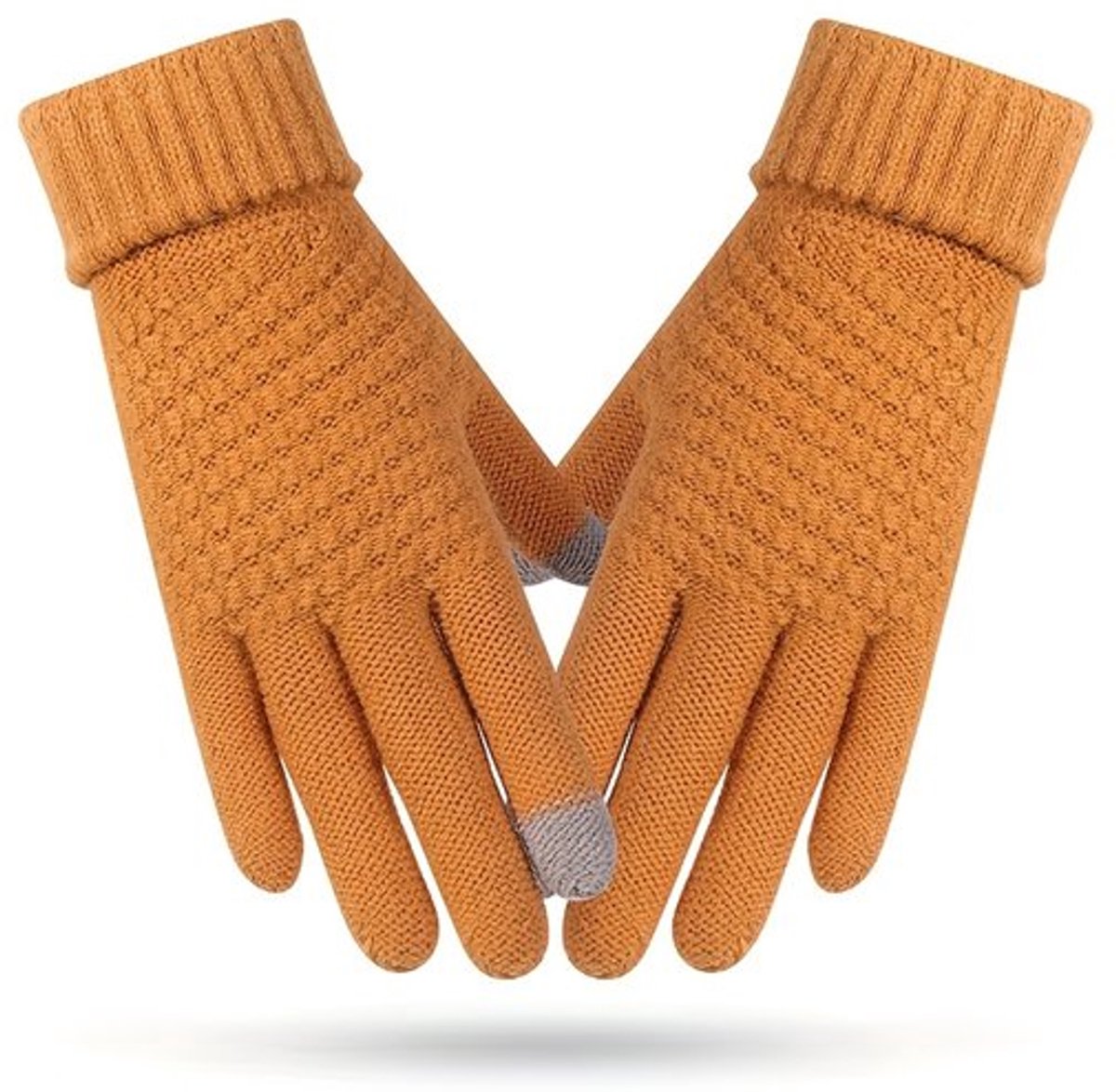 Gele gebreide handschoenen voor dames en heren, verdikte winddichte en warme handschoenen, outdoor fietshandschoenen, één maat past iedereen (palmomtrek 16-20 cm)
