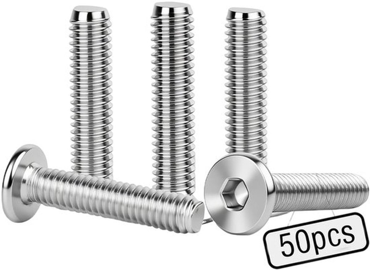 Platte Kopschroeven M6 - 50 Stuks - 304 Roestvrij Staal - Inbussleutel - Meubelmontage - Houtprojecten - Lange Levensduur - Schroeven