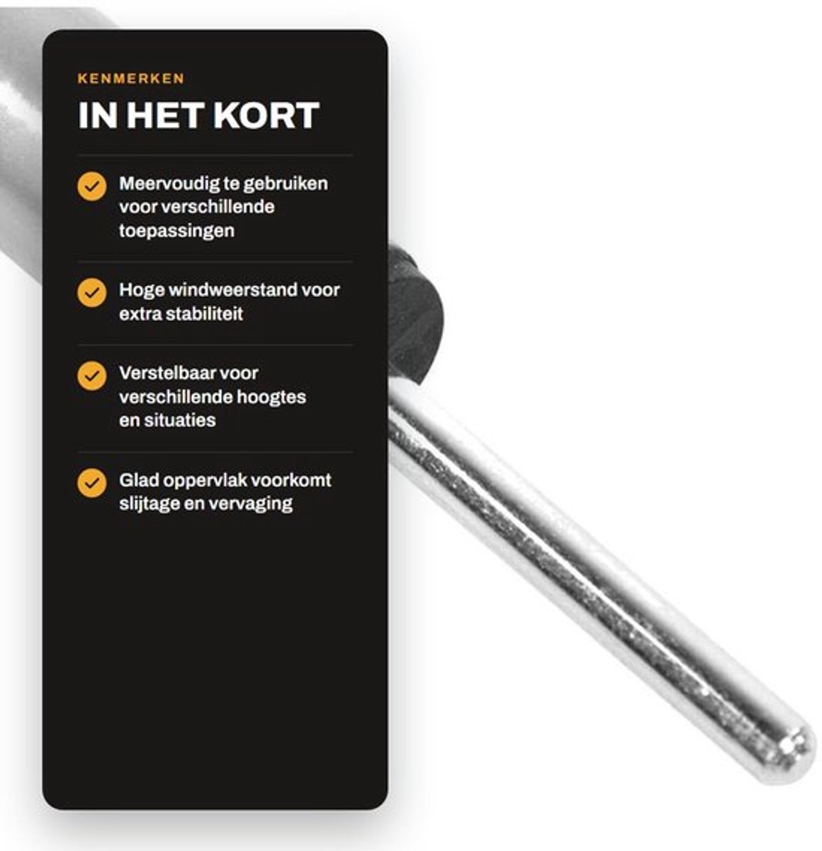 Tarp-stokken Telescopisch - Verstelbare Stangen - Steunpaal voor Tent/Luifel - Sterk/IJzeren Materiaal - Draagbaar/Corrosiebestendig - Afmetingen 170x1.5cm