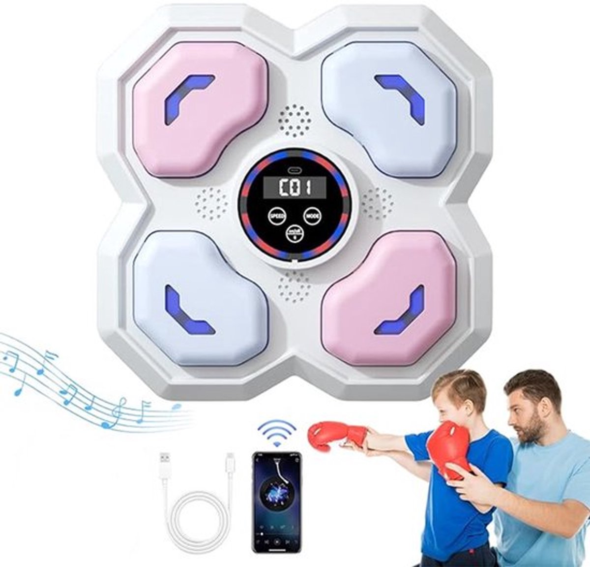 Slimme muziekboksdoelwit voor kinderen, elektronische boksmachine, bokstrainingsapparatuur voor thuis, boksdoelwit voor aan de muur