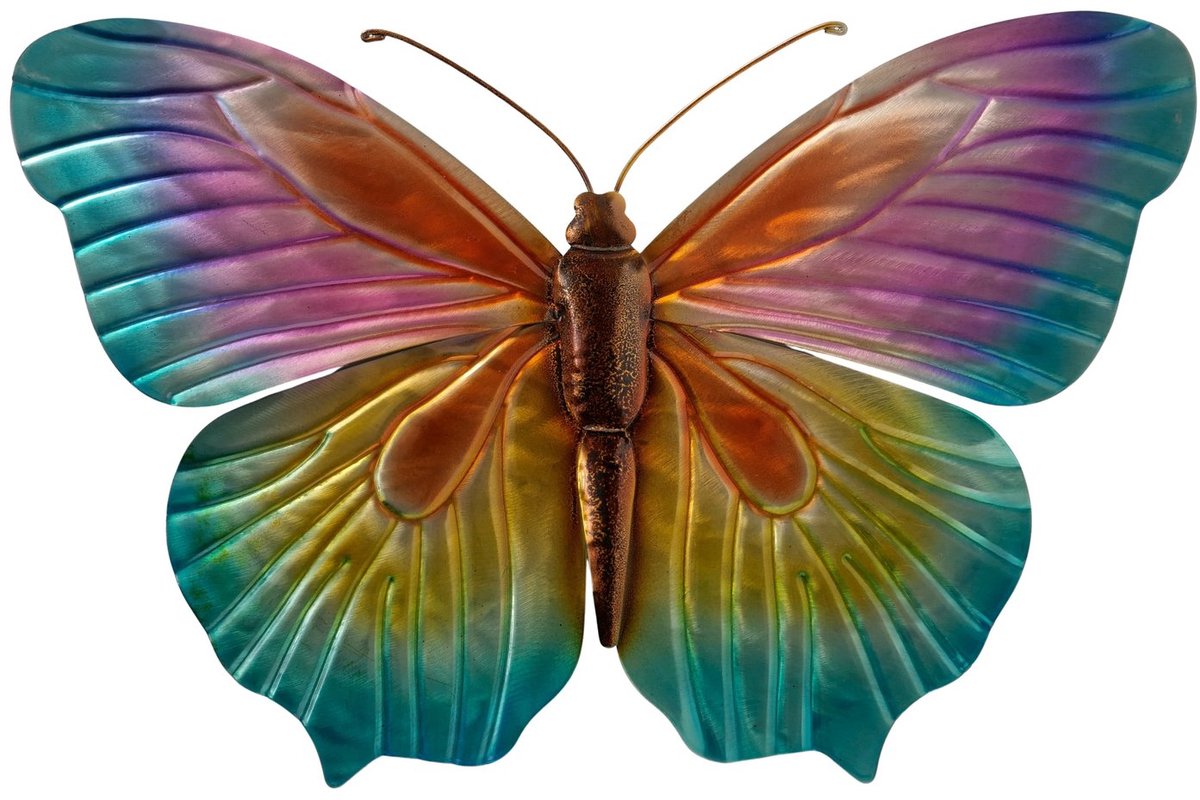 Vlinder - Muur decoratie - Wandobject - Metaal - Regenboog kleur- 45x30x2cm. - Tuin - Binnen