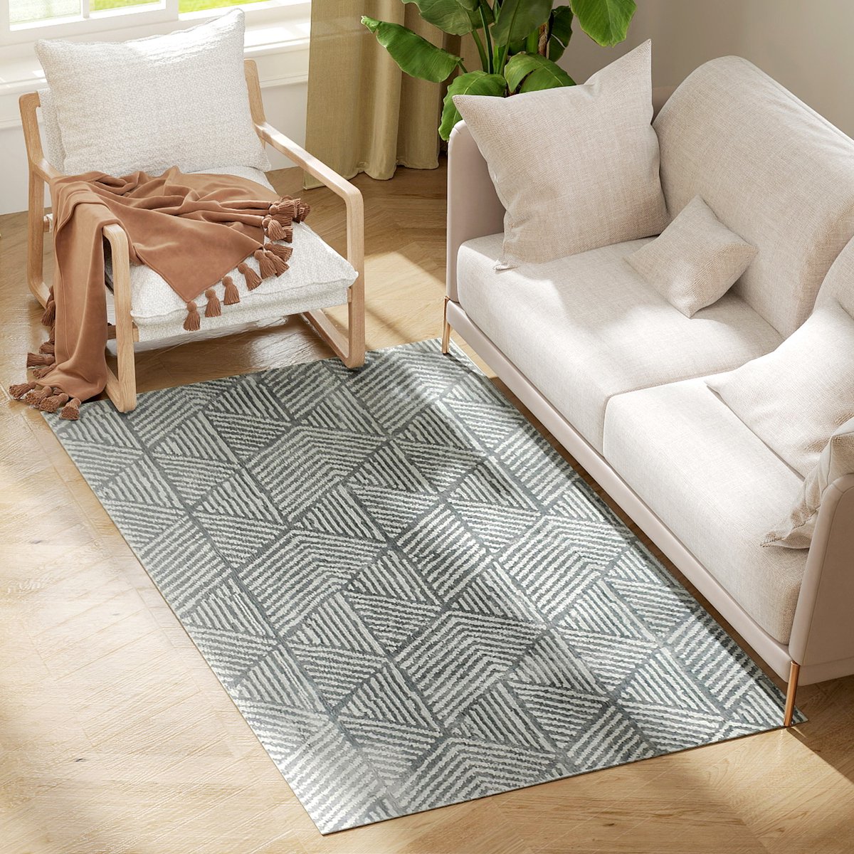 ECTEATOY® Vloerkleed Woonkamer - Carpet - Laagpolig Tapijt - Machinewasbaar - Slaapkamer & Hal - 170x120 cm - Donkergrijs