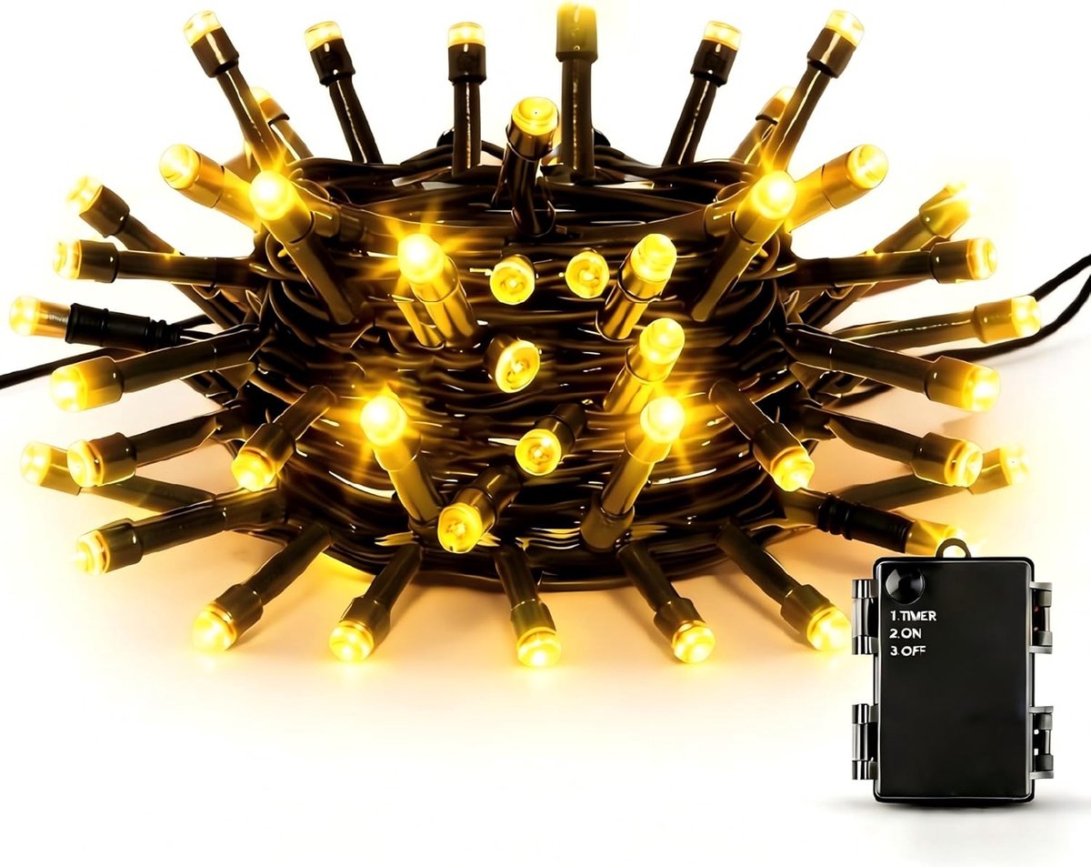 Flaspar Lichtsnoer voor buiten, batterij, 5 m, 50 leds, warmwit, met 6-uurs timer, IP65 waterdicht, voor binnen en - ShopVlot