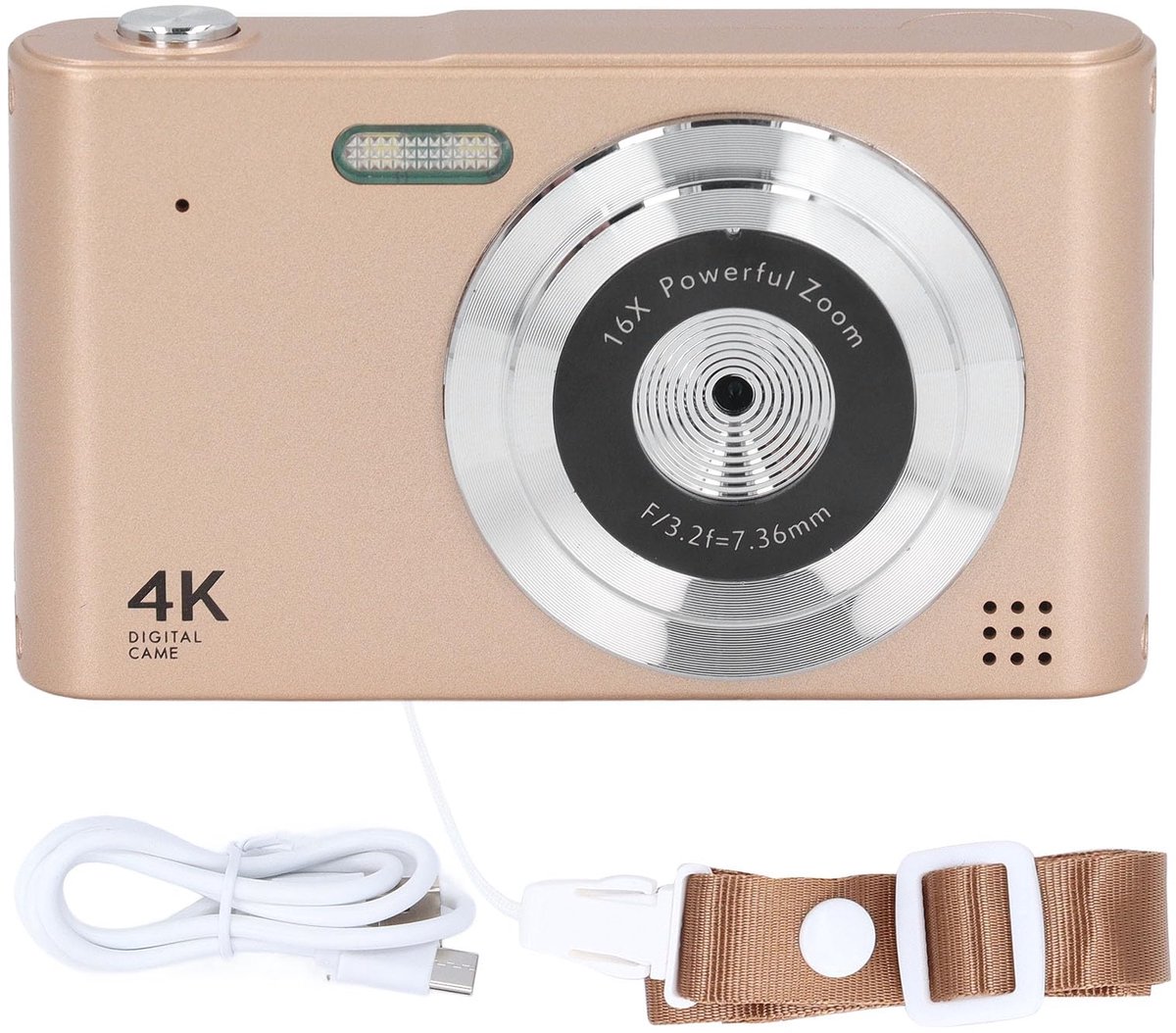 SnelShoppen - Vintage 4K Digitale Camera 48MP HD 16X Zoom Non Shake voor Fotografie Video-opname Reizen - Goudkleurig 2,4 Inch