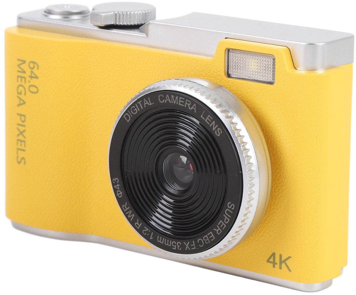 SnelShoppen - Digitale Camera voor Kinderen, Vintage 4K Vlogcamera, 16x Zoom, Anti-shake, Compact en Draagbaar, Geel, 64GB, Perfect voor Feestjes en A