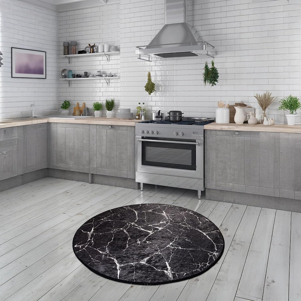 Badmat Ø100 cm - Marmer zwart - Zacht structuur - Voor een luxe uitstraling - SnelShoppen