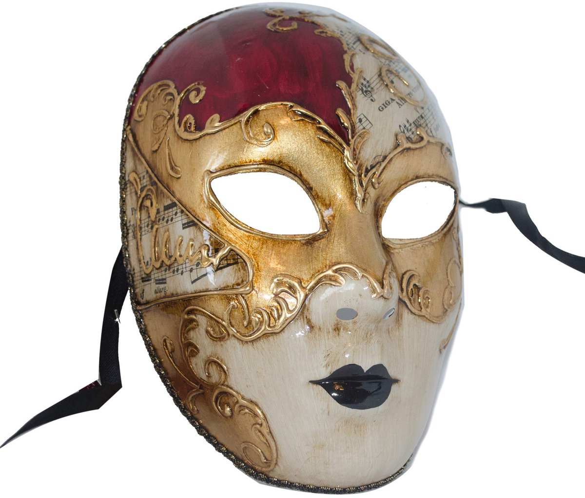 SnelShoppen - Handgemaakt Venetiaans masker Volto gezichtsmasker voor Mardi Gras Party - Rood - Feestaccessoire - Luxe kwaliteit - Uniek design