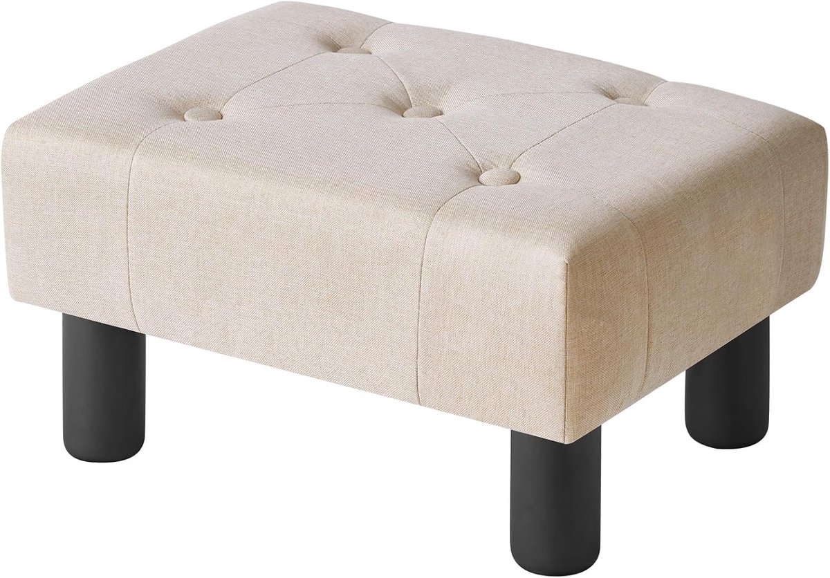 SnelShoppen - Kleine Voetenbank - Leren Rectangulaire Voetsteun - Ottoman met Houten Poten - Salontafel Voetensteun - Pouf voor Sofa en Stoel - Verand