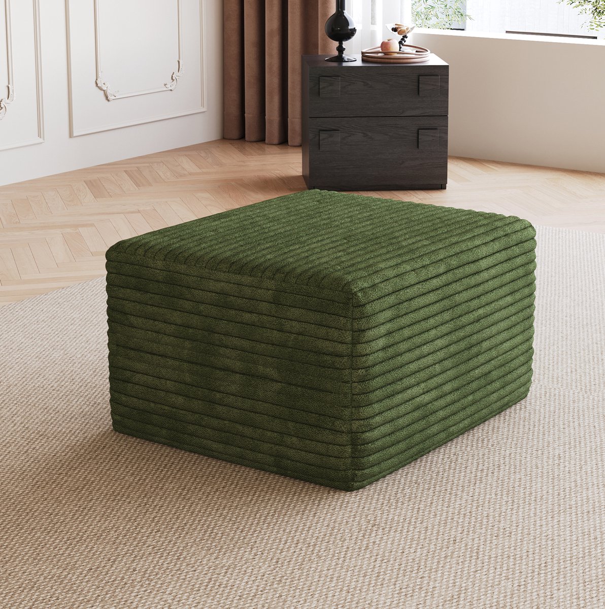 MODENUIT Voetenbankje – 65 x 60 x 38 cm – Corduroy Stof – Groen – Zonder Montage – Voor Binnen