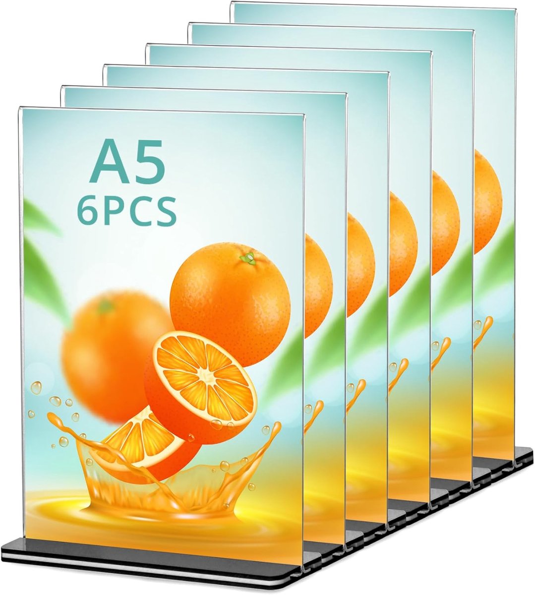 SnelShoppen - 6 Stuks A5 Acryl Tafeldecoraties met Stevige Basis, Dubbelzijdige Acryl Displays voor Kantoor, Restaurant, Café, Winkel, Bruiloft