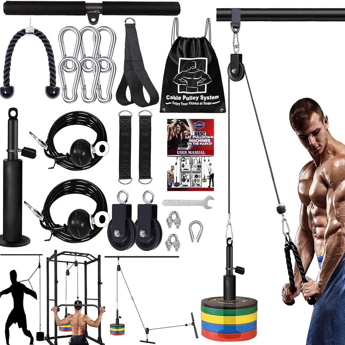 SnelShoppen - Cable Pulley Systeem Gym Upgrade - Thuis Krachttraining Apparatuur - LAT Pull Down Fitness voor Triceps, Biceps Curl, Rug, Onderarm, Sch