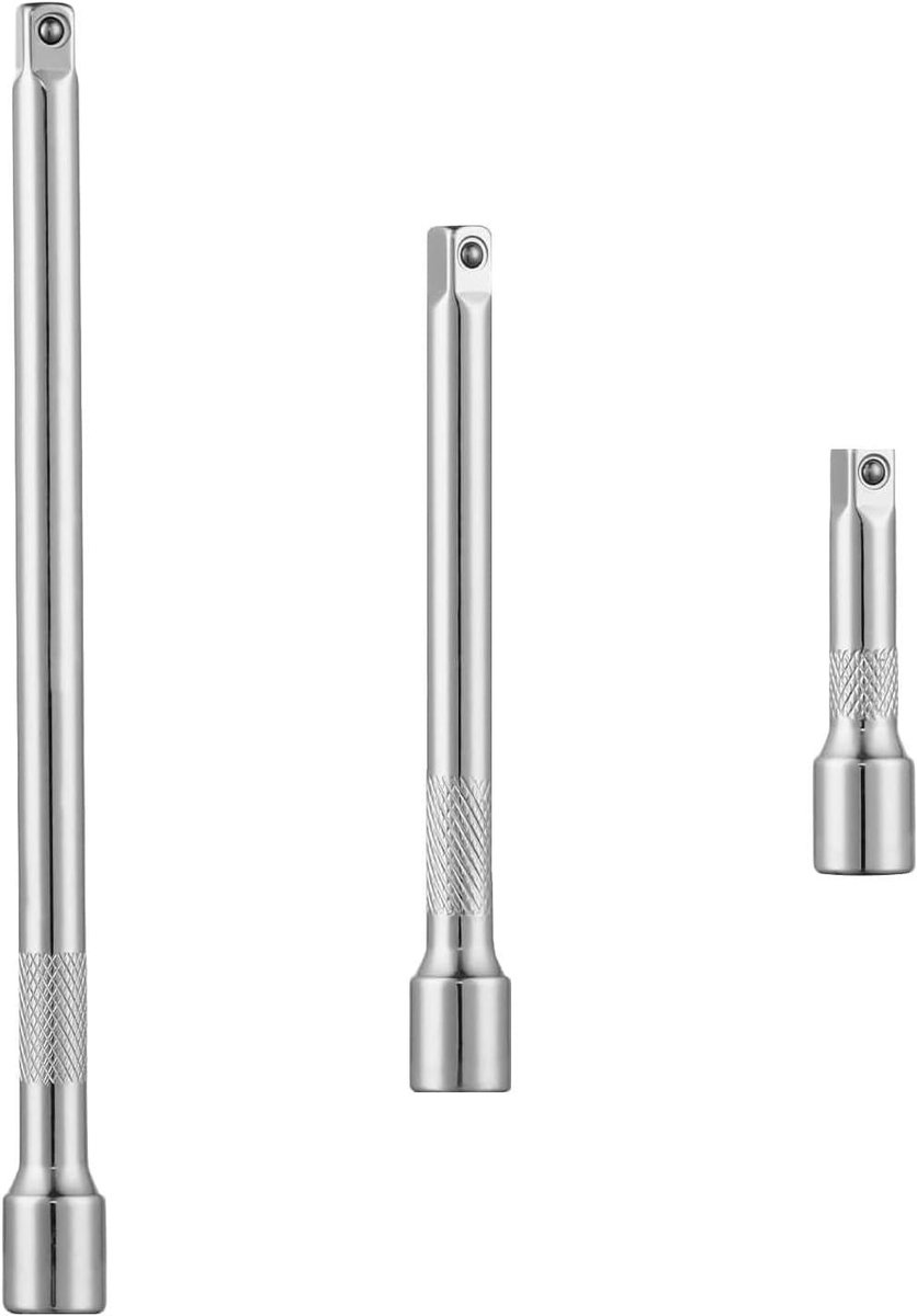 Socket Extension Set 75 mm, 150 mm en 250 mm - Chrome Vanadium Stalen Verlengstukken voor Ratelsleutels en Schroevendraaiers