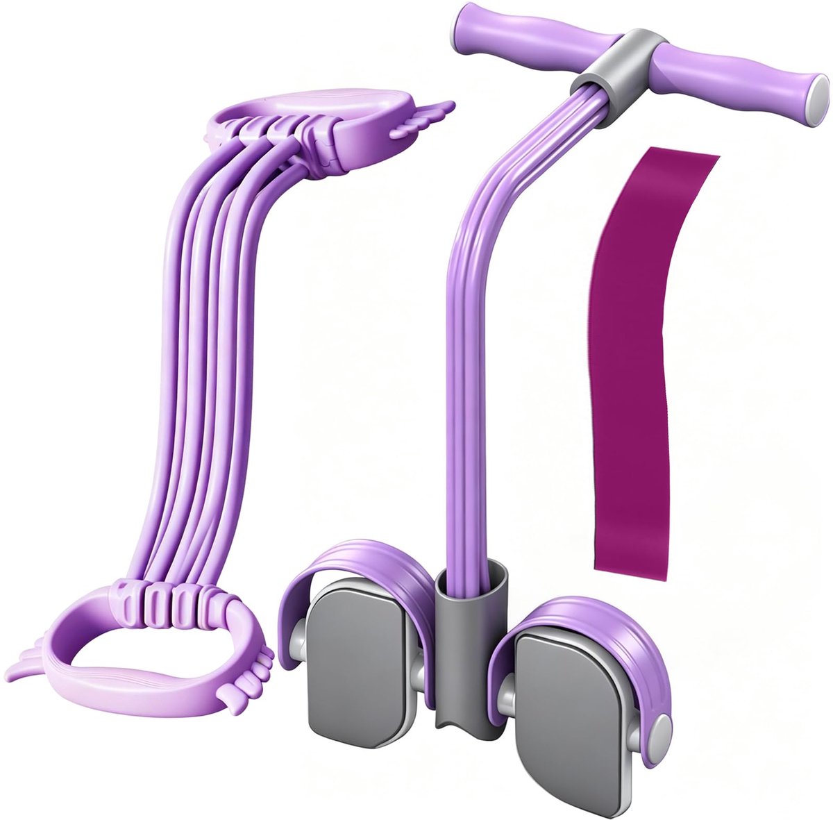 SnelShoppen - WhaleO Buiktrainer voor Thuis, 3-delige Fitnessset met 6 Weerstandsbuizen, Pedaalweerstandsapparaat voor Buik, Benen en Billen, Ideaal v