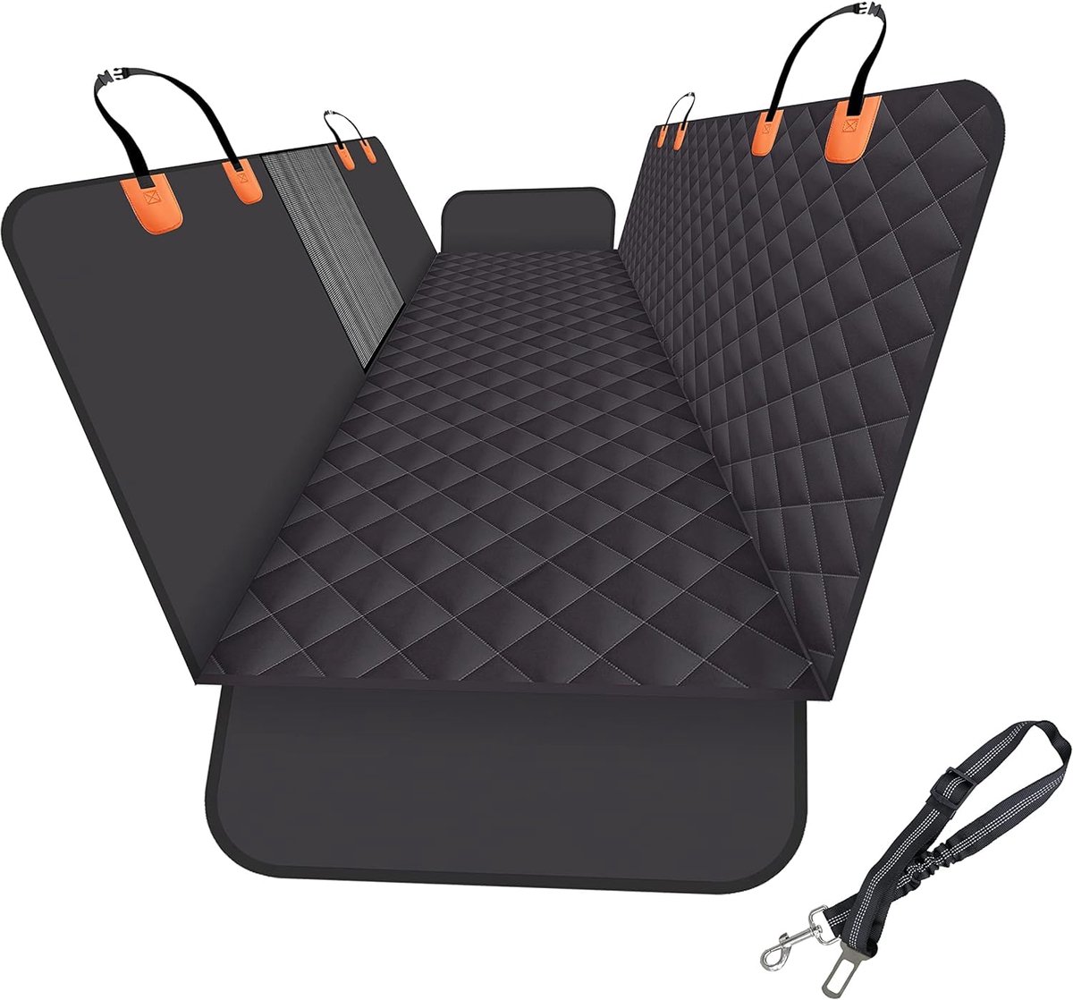 SnelShoppen - GXT Autostoelhoes voor Honden, Krasbestendig en Waterdicht, Antislip, Mesh Paneel, Zwart-Oranje, Verbeterde Versie met Hondenriem voor S