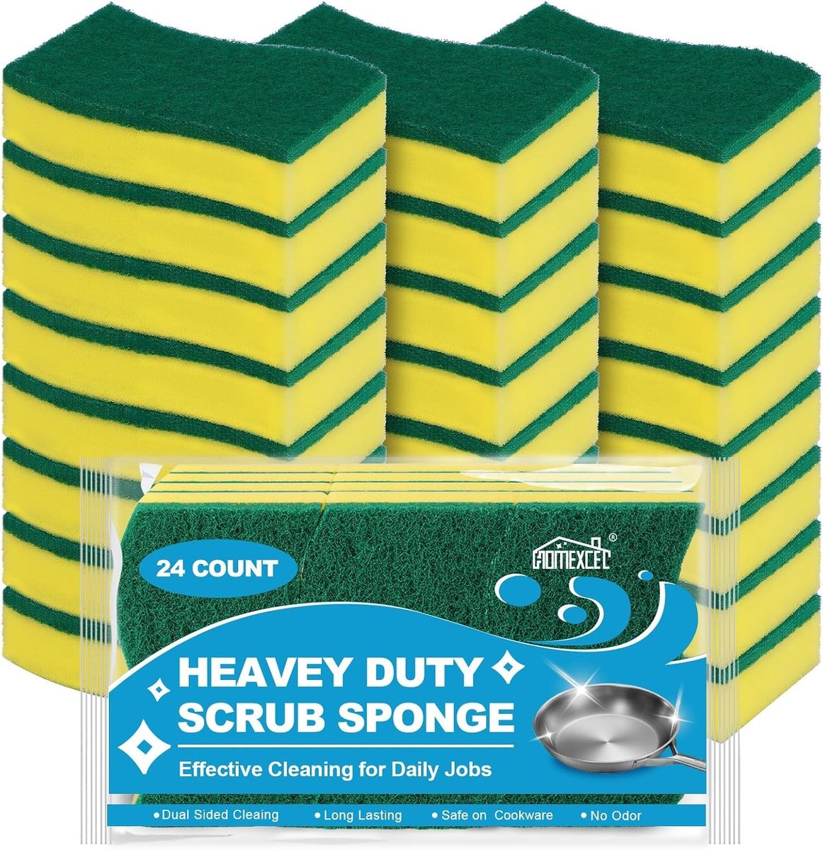 Sponzen Keuken 24 stuks Heavy Duty voor Gerechten, Dubbelzijdige Scrub Reinigingsspons voor Kookgerei, Borden en Pannen, Ideaal voor Huishouden en Badkamer