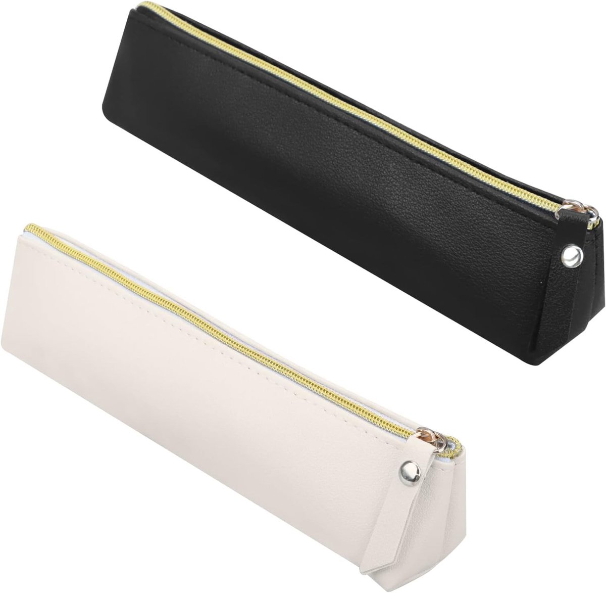 SnelShoppen - Aesthetic Etui Set van 2 in Zwart en Beige met Duurzame Rits - PU Leren Pennenhouder voor Potloden, Penselen en Cosmetica - Compact en M