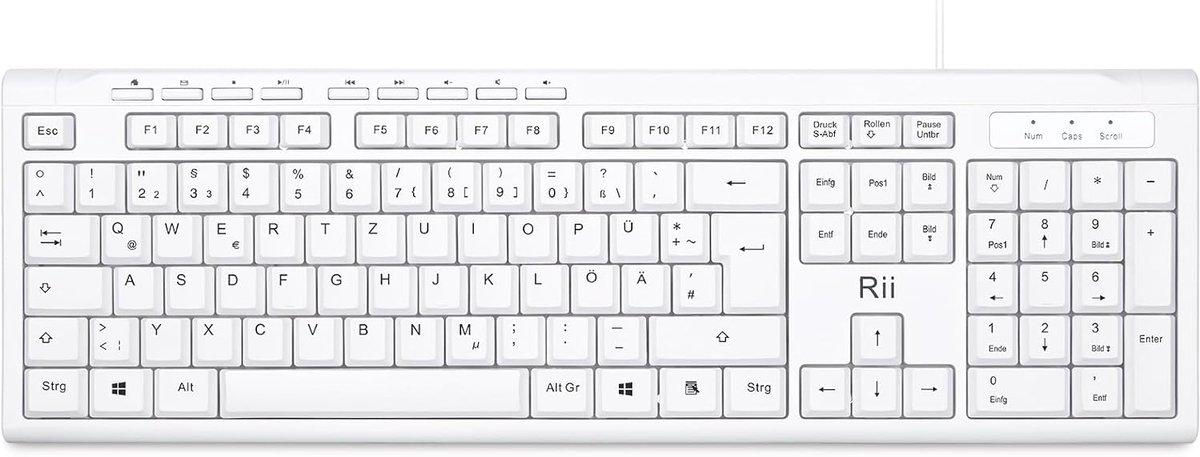 SnelShoppen - Bedraad Slim Business Toetsenbord (USB) voor Computer, Laptop (Windows & MacOS), QWERTZ Duitse Lay-out - Wit, Ideaal voor Thuiswerk en K