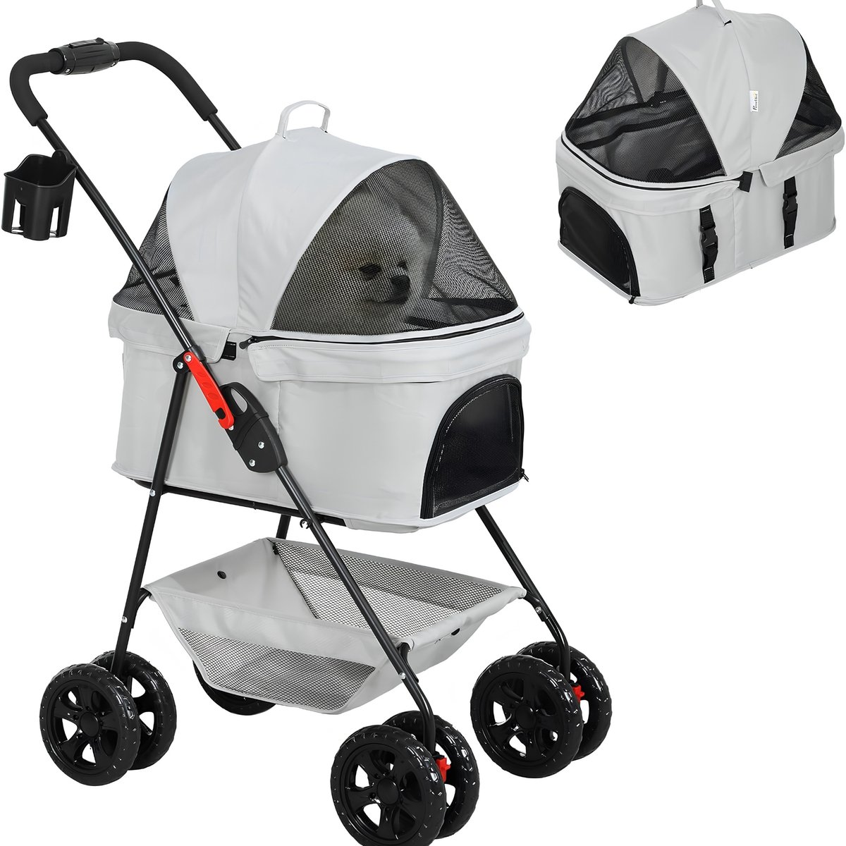 3-in-1 Hondenbuggy – Opvouwbare Hondenbench & Transporttas – Lichtgrijs