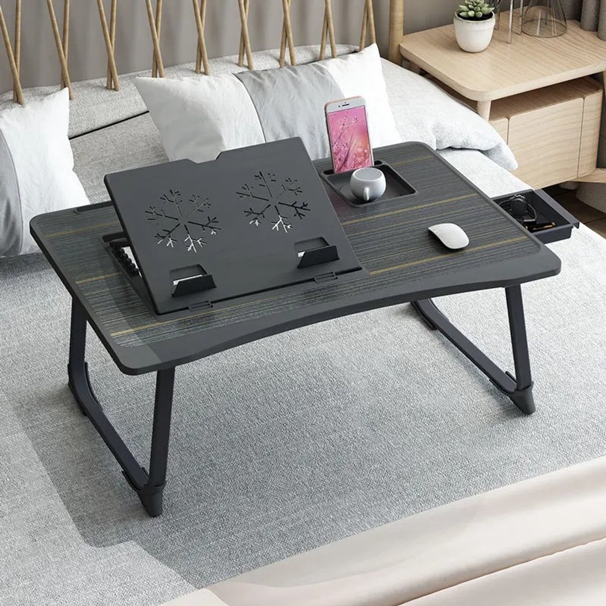 Lilac & Lily Inklapbare Laptoptafel Met Standaard - Bedtafel met Laptop & Tablethouder - Antislip - In bed & op de bank - Lichtgewicht