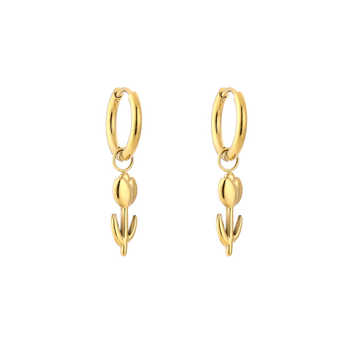 Stainless Steel Tulip Charm Hoops – Luxe Tulp Oorringen – RVS - Goud