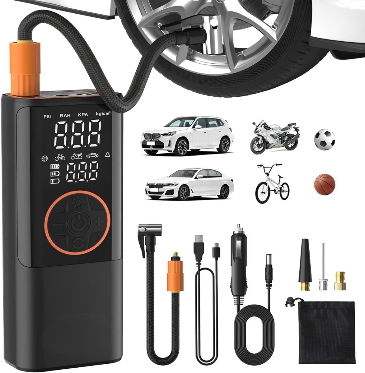 NIVA® Luchtcompressor - 12V Luchtcompressor - Compressor met 3M 12V Sigarettenaansteker - Zwart - 7cm x 5cm x 19cm