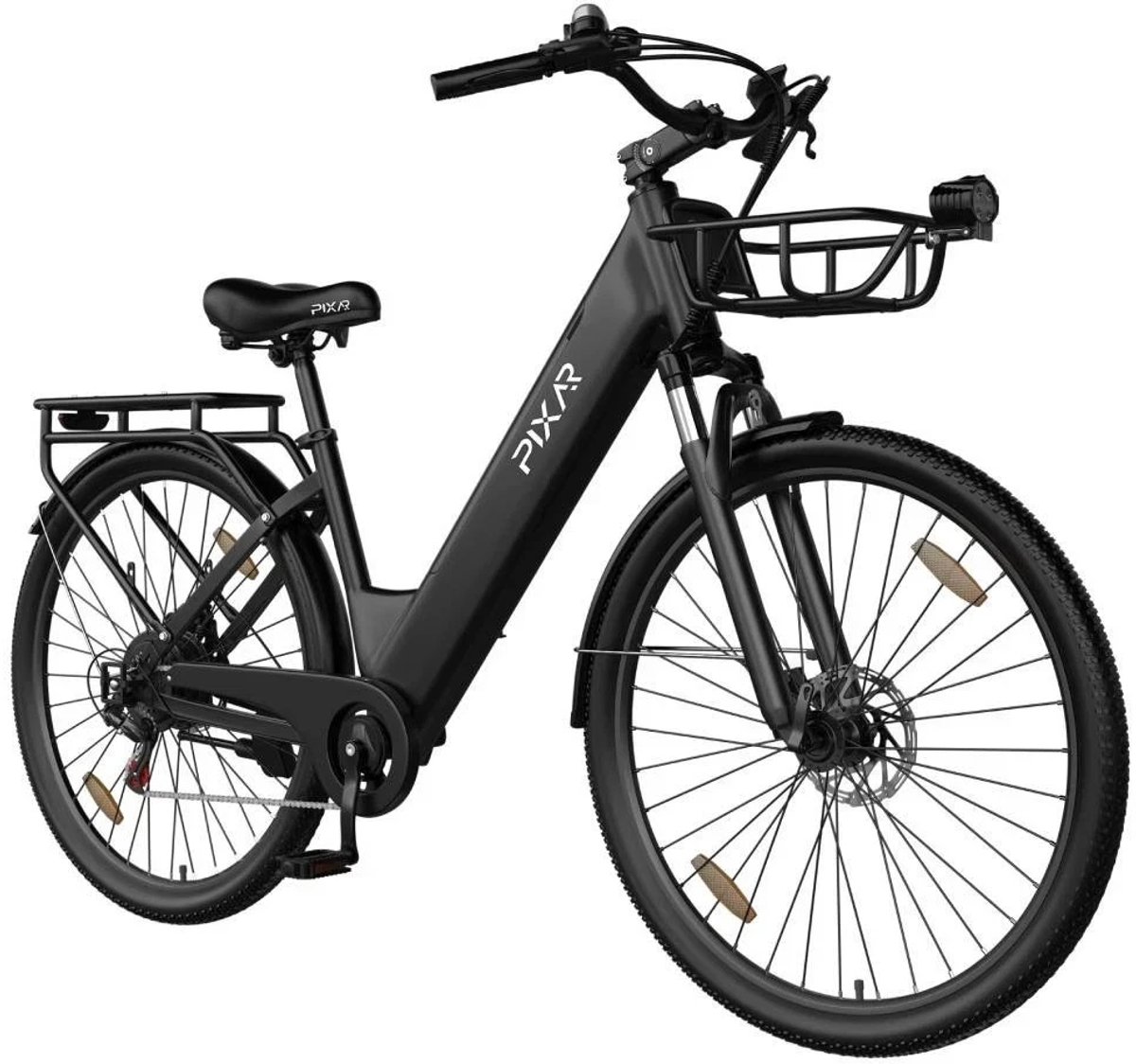 SmarAI C1 Pro Elektrische Stadsfiets 28 Inch - 250W Motor - 36V18Ah Accu - Extra Groot Bereik tot 120 km- Shimano 7 versnellingen - Verende Voorvork - Inclusief Fietsmand en Slot-Zwart