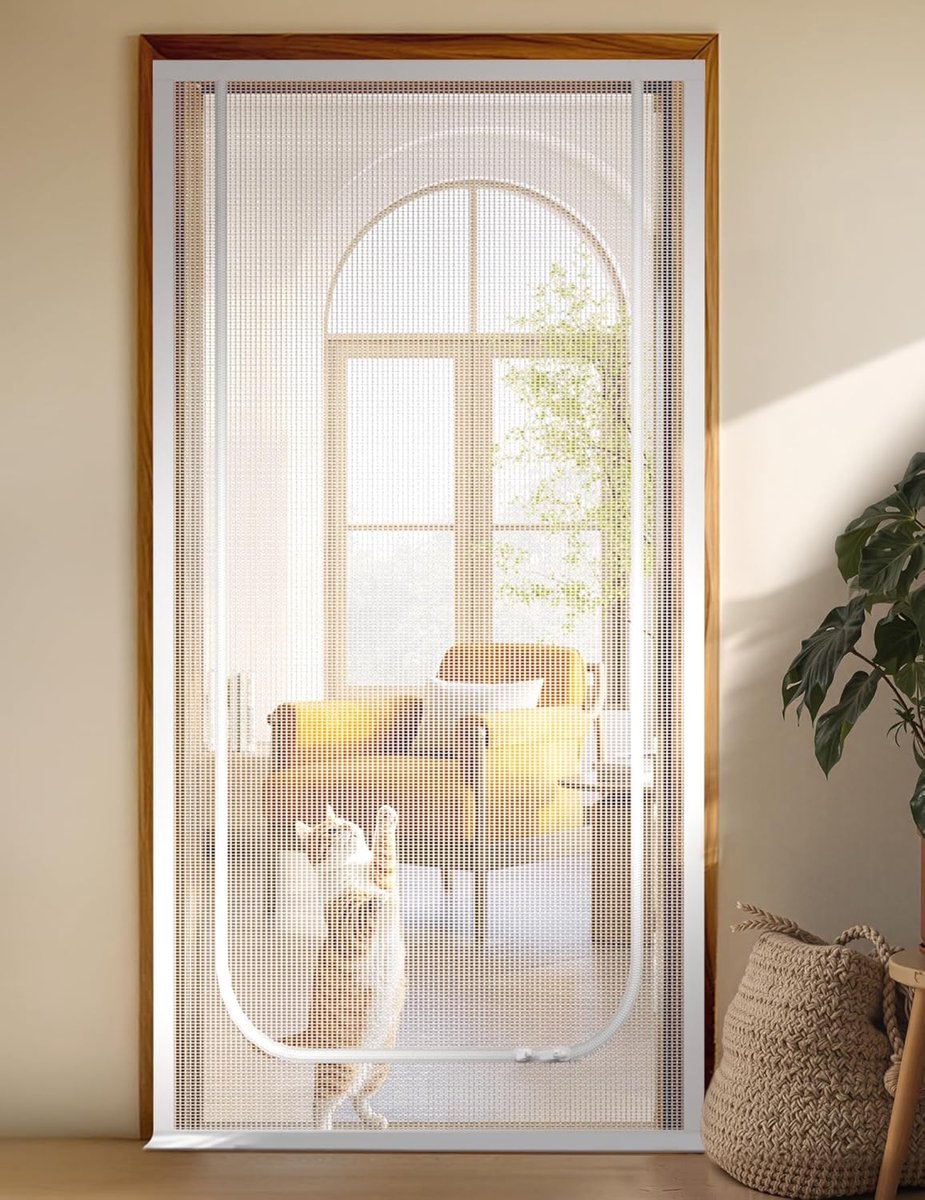 Katten Hordeur - Kattenhor voor Deur - Extra Hoog Kattenwerend Gaas - Krabvast Gaas met Rits - Wit - 90x200 cm