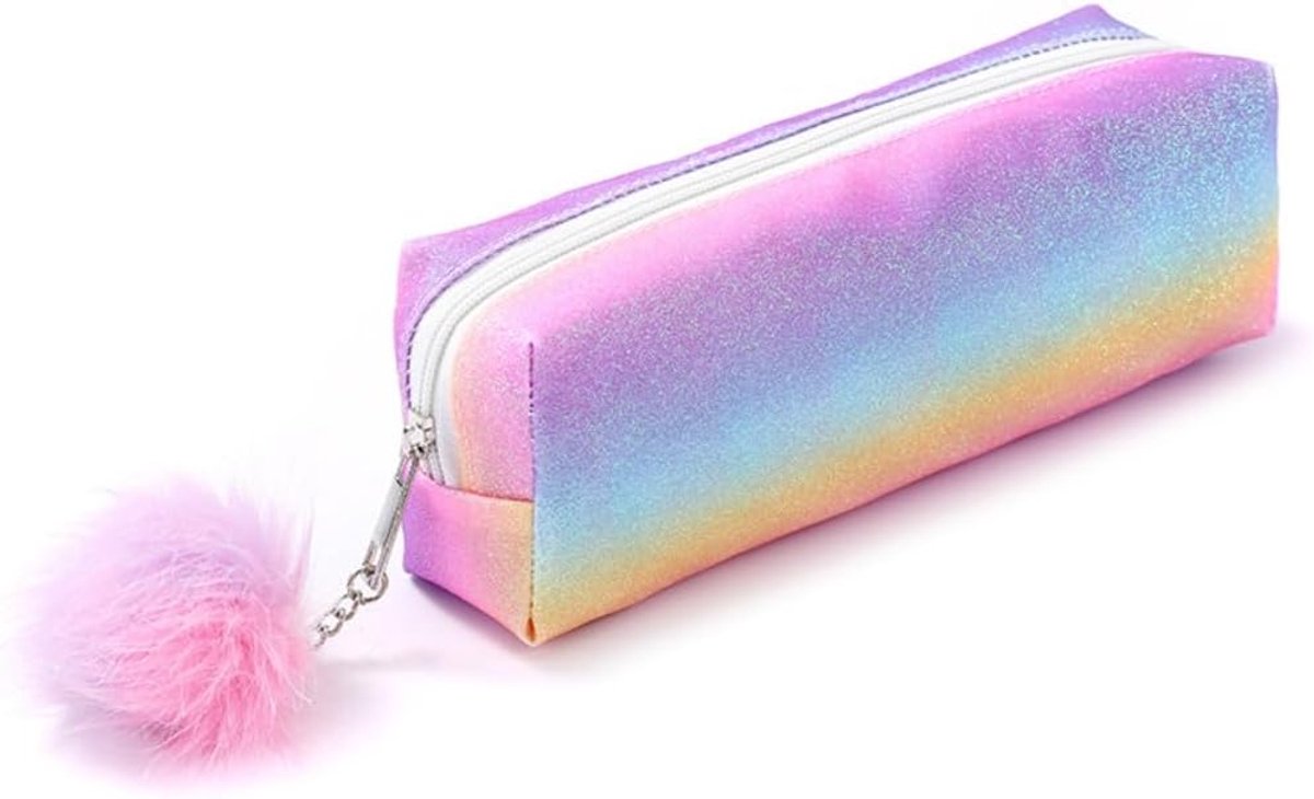 Bobypet Etui Meisjes - Grote Capaciteit Regenboog Glitters Pennenzak met Kwastje - Stijlvolle School Etui en Bureau Organizer voor Studenten