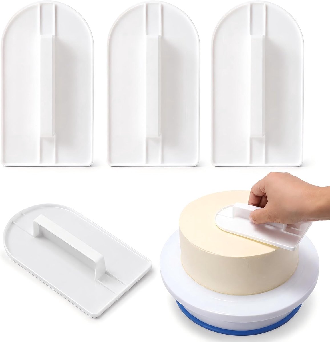 4 stuks-Fondantspreider - Taart- en slagroomspreider - Slagroomspatel - Bakbenodigdheden - Geschikt voor taartdecoratie - Beeldhouwen - Suikerwerk - Wit - 14 x 8 cm