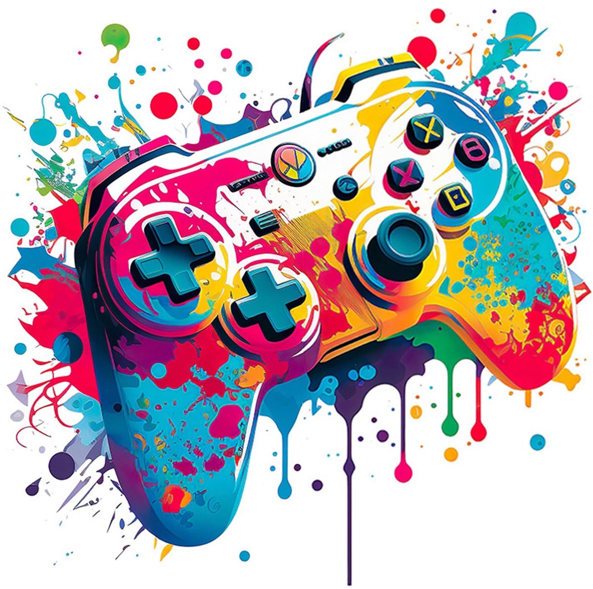 SnelShoppen - Muurstickers 3D Gamer, Grote Gamecontroller Aquarelstijl, Muurdecoratie voor Gamingkamer, DIY Muurstickers voor Slaapkamer, Sticker voor