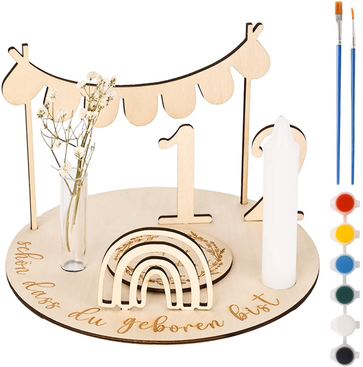 SnelShoppen - Houten Verjaardagskrans Set - Gepersonaliseerde Verjaardagsdecoratie - Verjaardagstrein met Cijfers 0-9 - Doe-Het-Zelf Tafeldecoratie vo