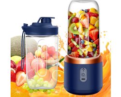 Draagbare Mixer - Smoothie Maker - Sap Maken - 6 Roestvrijstalen Bladen - 400ml Capaciteit - Blauw