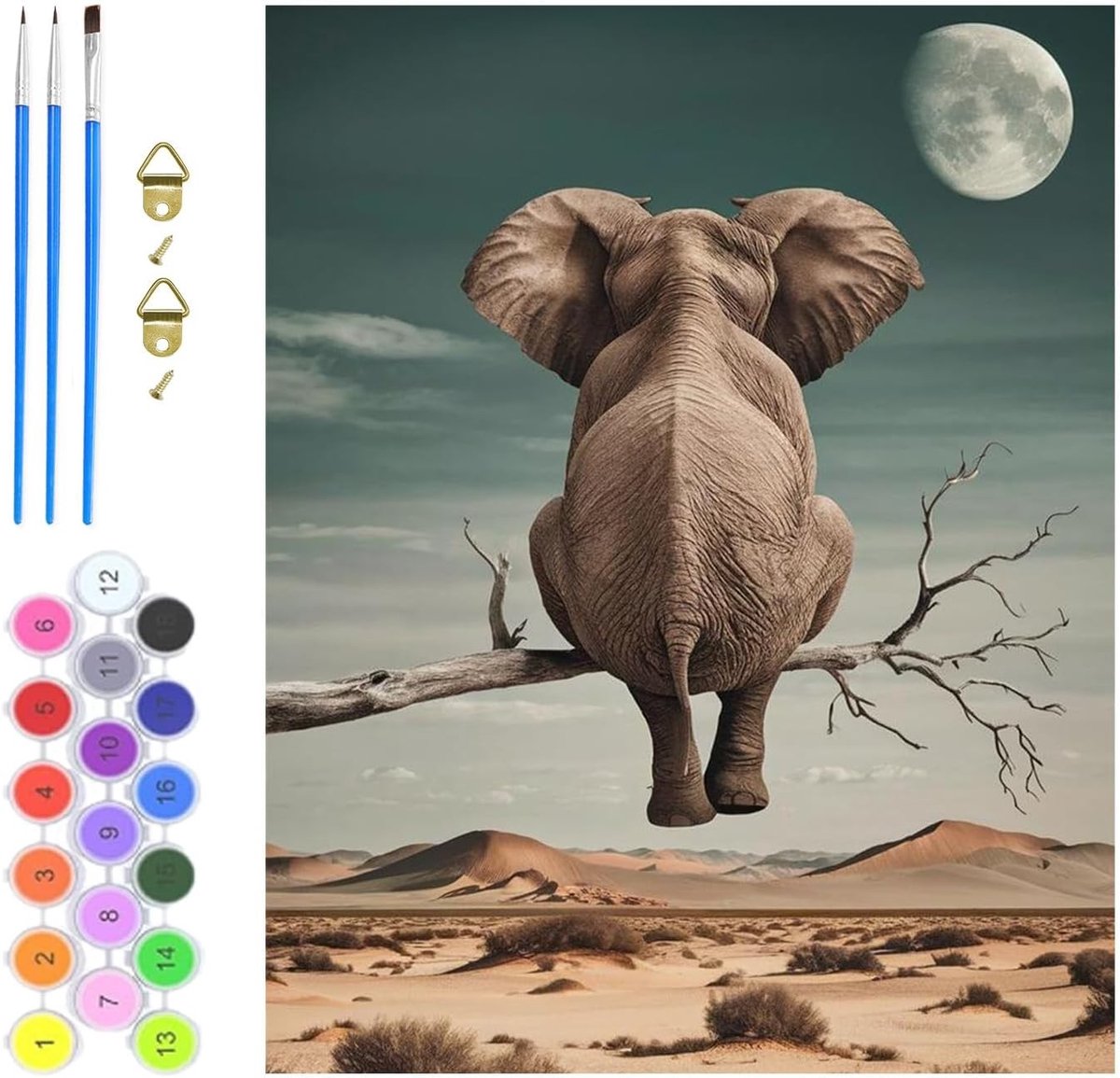 Olifant Verf op Nummer voor Volwassenen, DIY Schilderkits voor Dieren op Canvas, Creatieve Kleurset voor Thuisdecoratie en Kunstprojecten