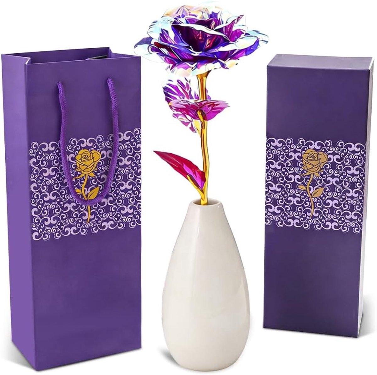Romantische Rozen met Vaasje, Perfecte Cadeaus voor Vrouwen, Moeders en Verjaardagen, Kleurige Rozen voor Valentijnsdag en Jubilea
