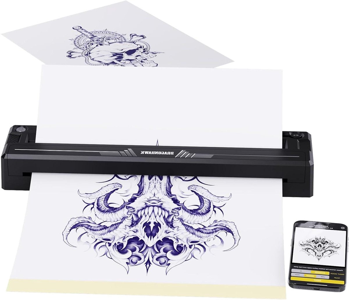 Stencil Printer - Transfer Machine - Tattoo Ontwerpen - Draagbaar Compact Design - 1500 mAh Batterij - Zwart