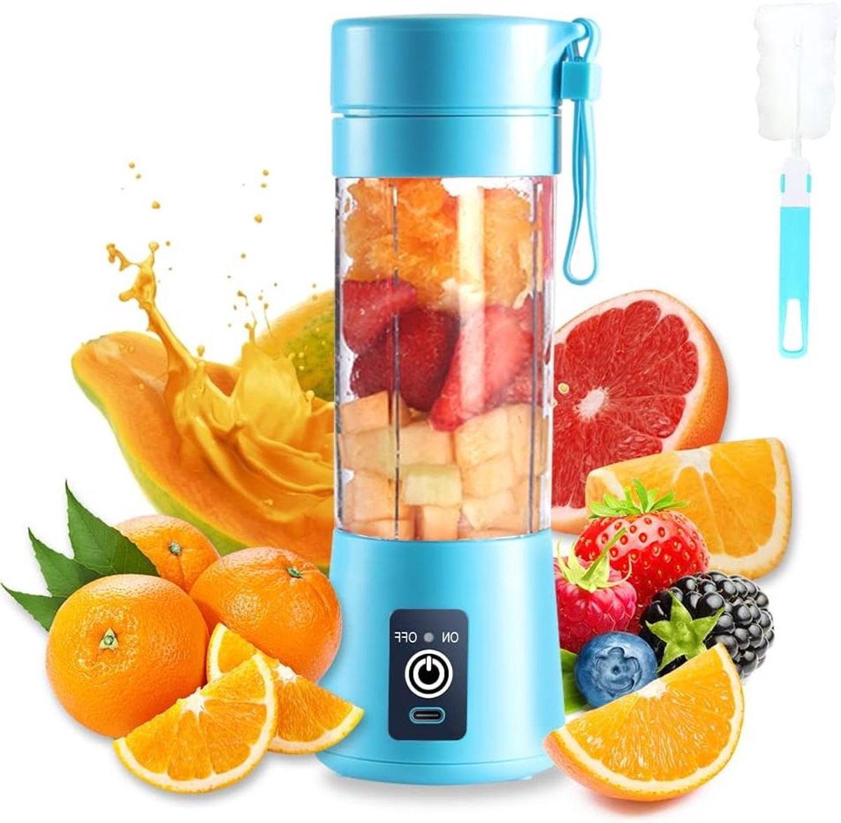 Draagbare Blender - Mini Mixer - Gezonde Drankjes Maken - 6 RVS Messen - 380 ml Capaciteit - Blauw