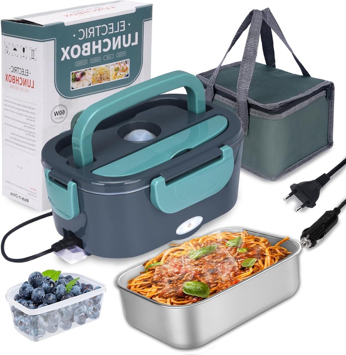 Elektrische lunchbox - Verwarmde broodtrommel - Warm eten onderweg - 3-in-1 spanning - 15 liter - Grijs