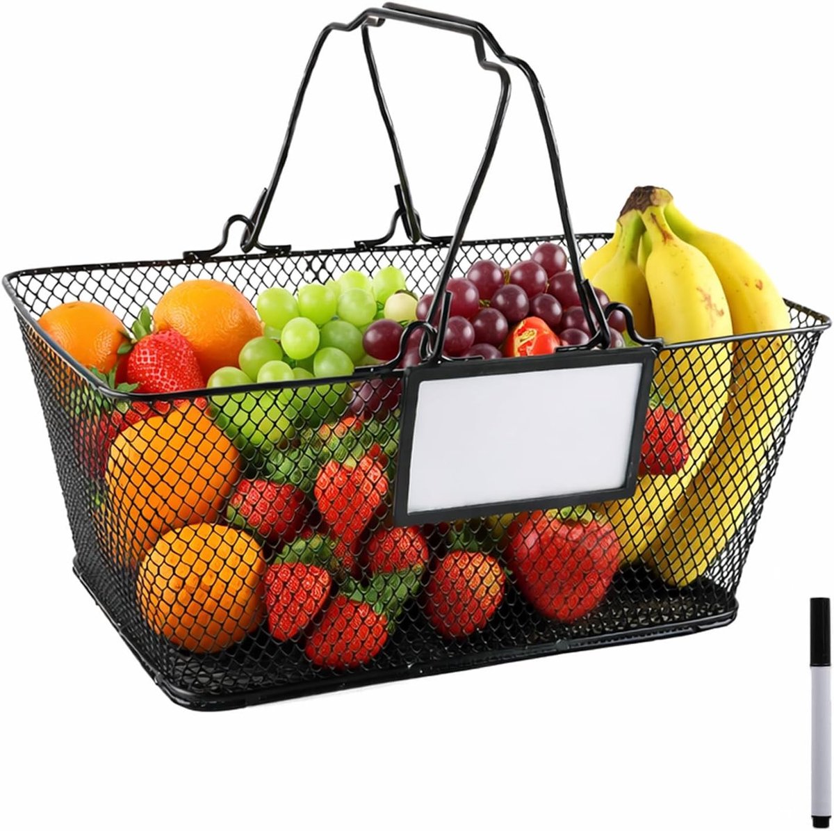 SnelShoppen - Robuuste metalen oogstmand met handvat, grote zwarte verzamelmand voor groenten en fruit, ideaal voor tuinieren en oogsten
