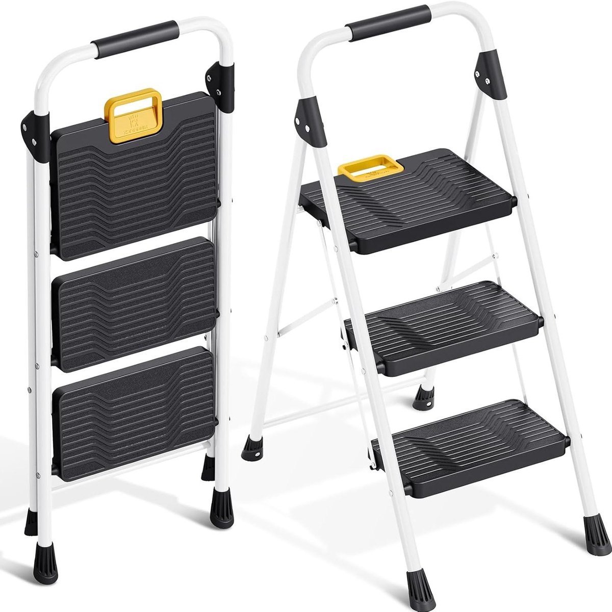 Opvouwbare Ladder - Huishoudtrap Vouwladder - Klusjes Thuis - Brede Antislip Treden - 3 Treden - Wit