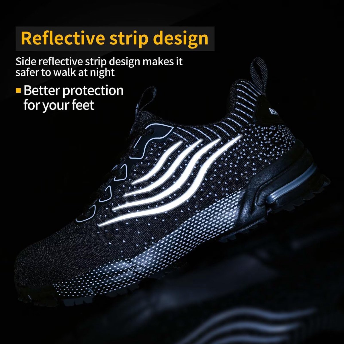 SnelShoppen - Veiligheidsschoenen Heren en Dames met Stalen Neus, Ademende Lichtgewicht Slip Bestendig Beschermende Sneakers Zwart Maat 42 voor Werk,