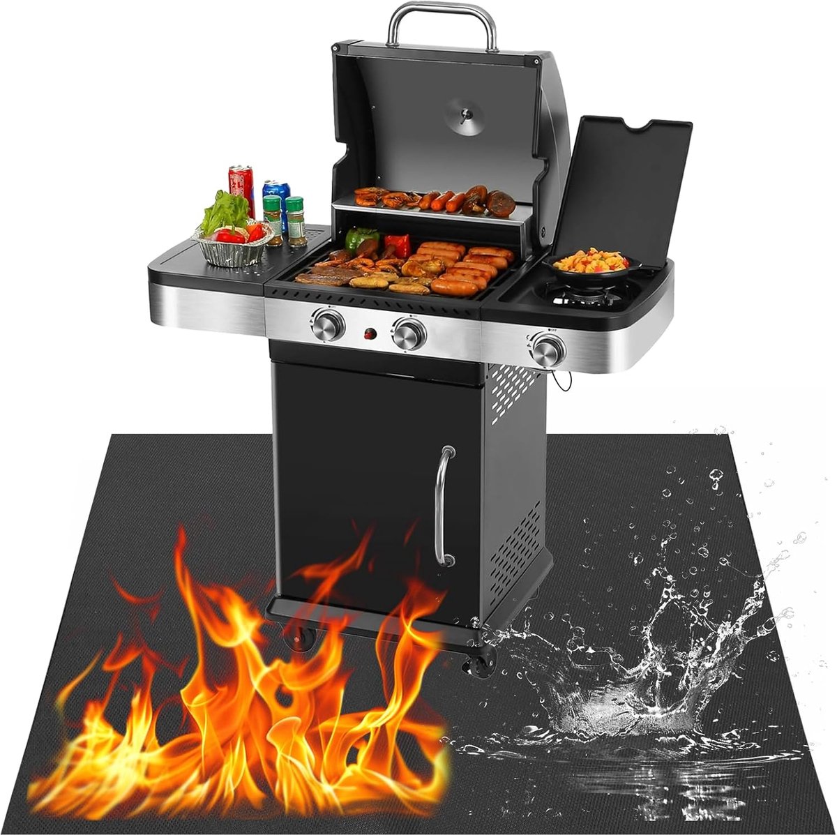SnelShoppen - Brandwerende Buiten Grillmat, Grote Vouwbare Vloerbeschermer van Silicone-Gecoat Glasvezel, Geschikt voor Gas en Houtskool Barbecues, Op
